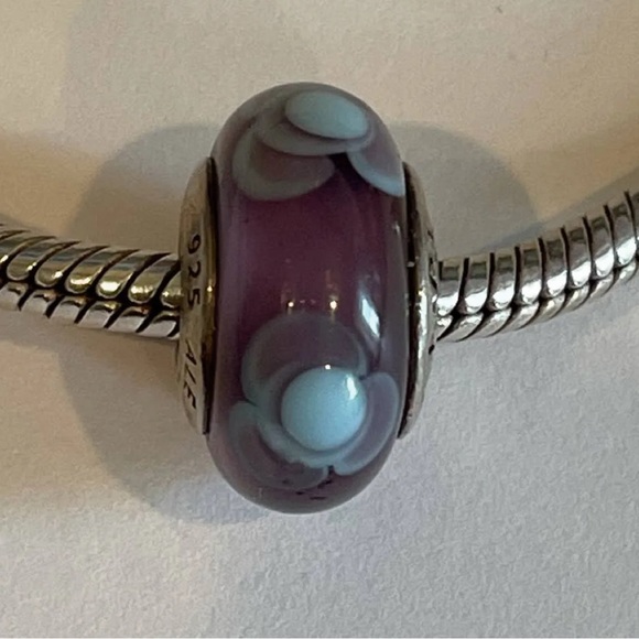 PANDORA Purple and light blue Flower Glass Charm - Picture 2 of 4